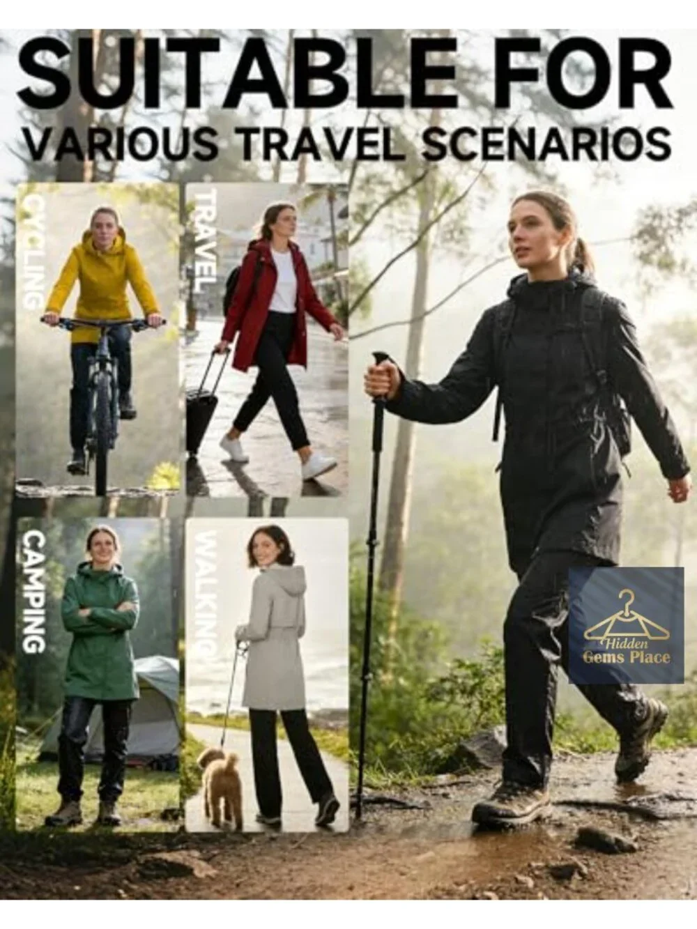 Women's Packable Waterproof Rain Jacket with Hood Windbreaker